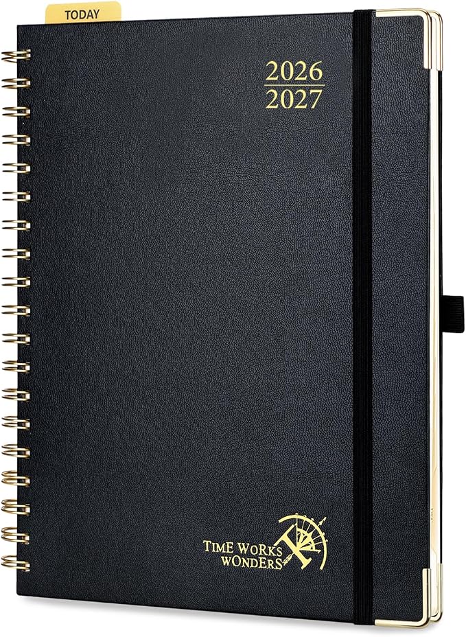 POPRUN 2026-2027 Academic Year Weekly and Monthly Planner Calendar,Jul 2026 - Jun 2027，10" x 8"， Daily Agenda Book & Appointment Book with Hourly Schedule, Tabs, Hardcover, School and Office Supplies - Black