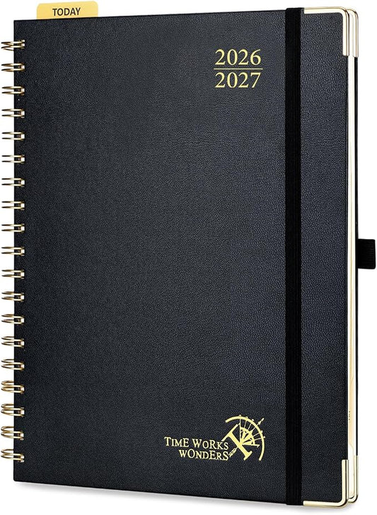 POPRUN 2026-2027 Academic Year Weekly and Monthly Planner Calendar,Jul 2026 - Jun 2027，10" x 8"， Daily Agenda Book & Appointment Book with Hourly Schedule, Tabs, Hardcover, School and Office Supplies - Black