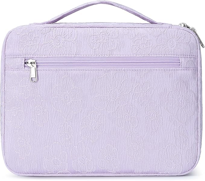 Octsky Bible Cover Carrying Book Case Church Bag Bible Protective with Handle and Zippered Pocket, Floral Purple