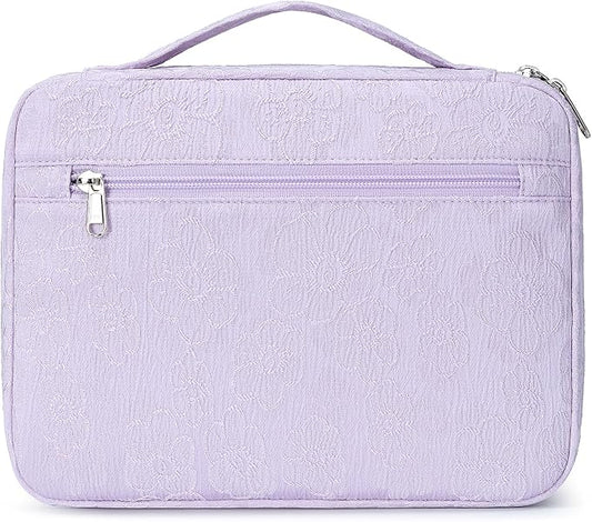 Octsky Bible Cover Carrying Book Case Church Bag Bible Protective with Handle and Zippered Pocket, Floral Purple