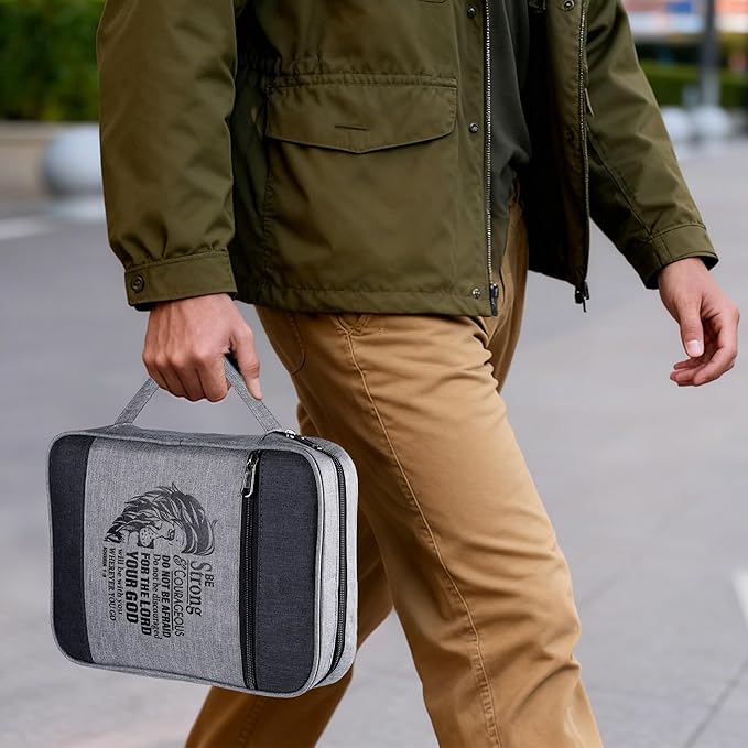 Faithful Hers Bible Cover for Mens Bible Case with 6 highlighters Lightweight Nylon Carrying Bag Multifunction Church Study Book Carrier with Handle Christian Gifts
