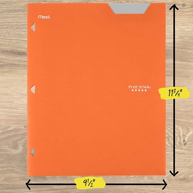 Five Star 2-Pocket Folder, Plastic Folder with Stay-Put Tabs, Fits 3-Ring Binder, Holds 8-1/2" x 11" Paper, Solar Orange (333420N)