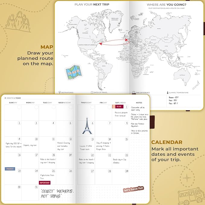 Clever Fox Travel Journal – Vacation & Trip Organizer with Budget Plan, Packing List, Travelling Expense Tracker, A5 (Amber Yellow)