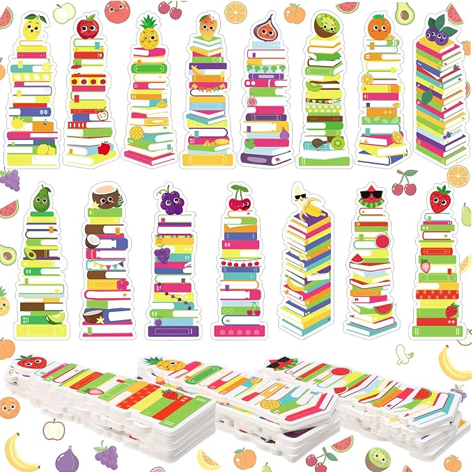Kolldenn 150 Pcs Book Tracker Bookmarks Bulk 6.3 x 1.97 Inch Bookshelf Love to Read Bookmarks Paper Tracking Double Sided Reading Page Markers for Back to School Reading Lover(Fruit)