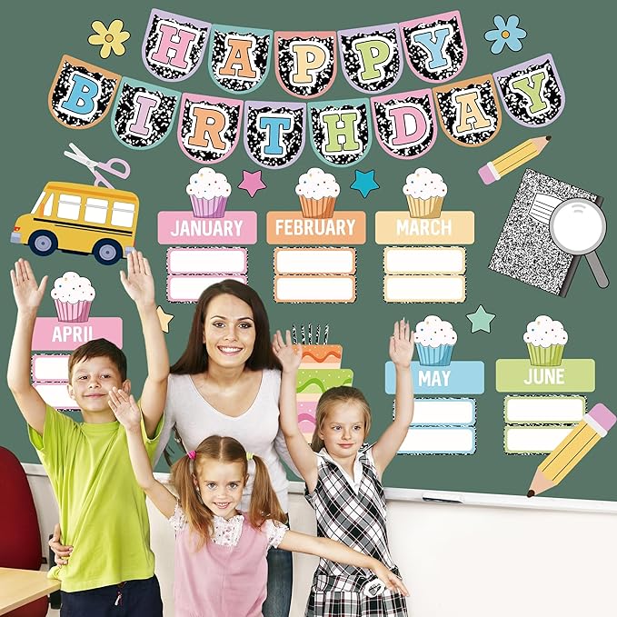 Classroom Composition Birthday Bulletin Board Set Composition Notebook Name Tags and Cutouts First Day of School Wall Door Display Classroom Craft for Teacher Supplies