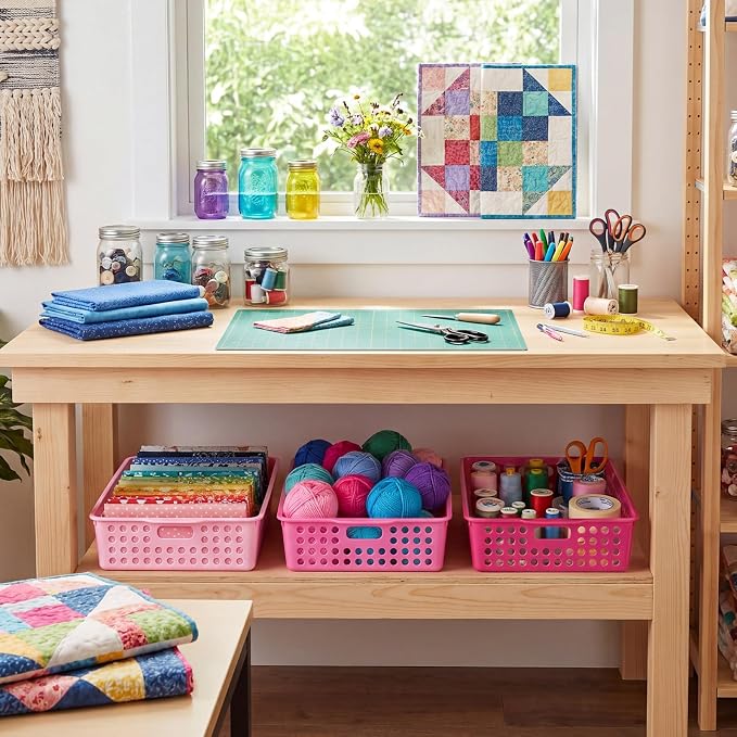 Pink 6 Pack Plastic Classroom Paper Baskets, Turn in Trays, Organizing Desk Tray for A4 Papers, Classroom Storage Turn in Bins, for Teachers and Students, Office Desk Room Trays