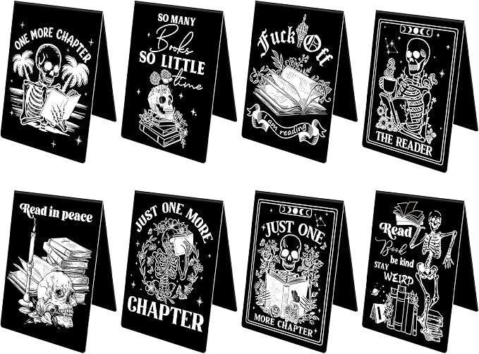 Gothic Skeleton Magnetic Bookmarks, 8 Pcs Horror Skull Magnet Book Mark Clips for Reading, Witchy Goth Book Markers for Women Men Book Lovers Christmas Stuffer Birthday Gifts School Office Supplies