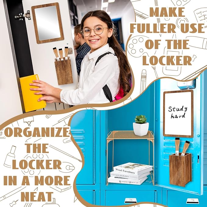 Denylo pro Magnetic Locker Accessories Kit Brown Back to School Essentials Locker Organizer Supplies Include Mirror Whiteboard Pen Shelf Pencil Case Magnet Back to School Essentials