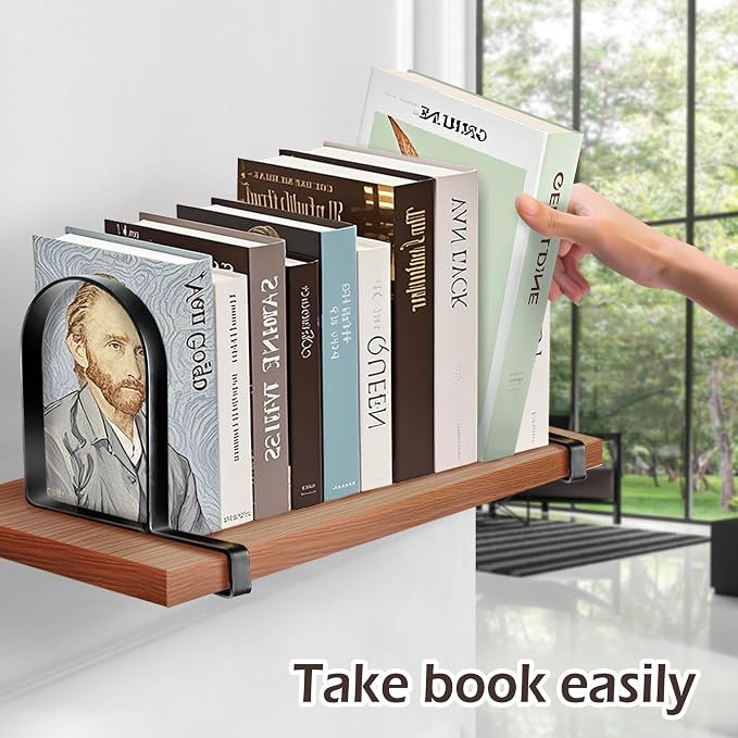 AJART Book Ends for Shelves: Black Heavy Duty Bookends - Metal Clamp Book Organizer Storage Holders (Matte Black)