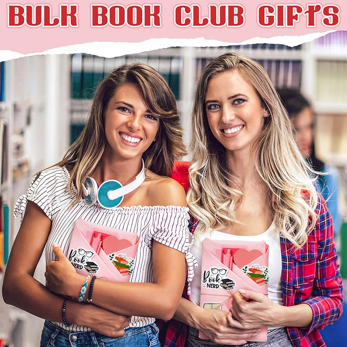 Sabary 6 Set Blind Date with a Book Gift Box Supplies Excluding Books Leather Bookmarks Stickers Kraft Tags Pens Wrapping Papers Mother's Day and Teacher's Day Graduation Book Lovers Club Gifts(Pink)