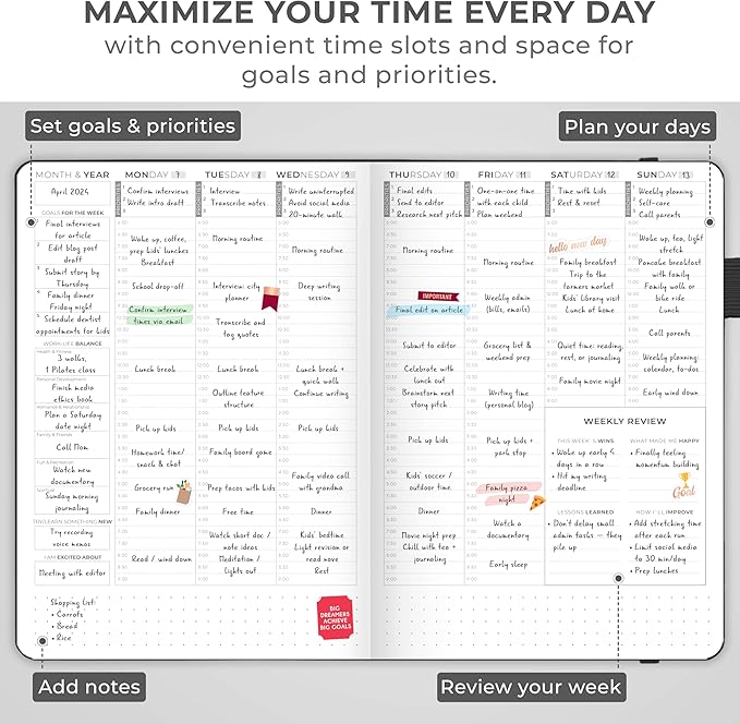 Clever Fox Planner Schedule – Undated Weekly & Monthly Life Planner with Time Slots, Appointment Book & Daily Organizer, A5 (Black)