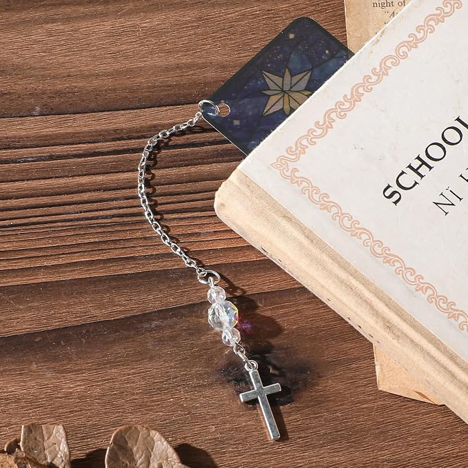 Christian Religious Bookmark Gifts - 4 Pcs Catholic Stained Glass Bookmarks for Women Book Lovers Pendant Tassels Beaded Page Marks Reading Accessories Bookish Gift for Birthday Sunday Church