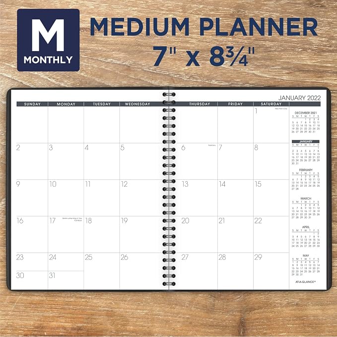 AT-A-Glance 2022 Monthly Planner by AT-A-Glance, 7" x 8-3/4", Medium, Black (7012005)