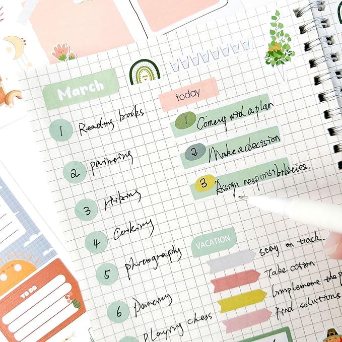 FUNCLASS 24 Sheets Aesthetic Stickers for Planners,Month Stickers for Planner,Budget Planner Stickers for Women,Green Small Planner Sticker Book,Calendar Stickers for Adults Planner,