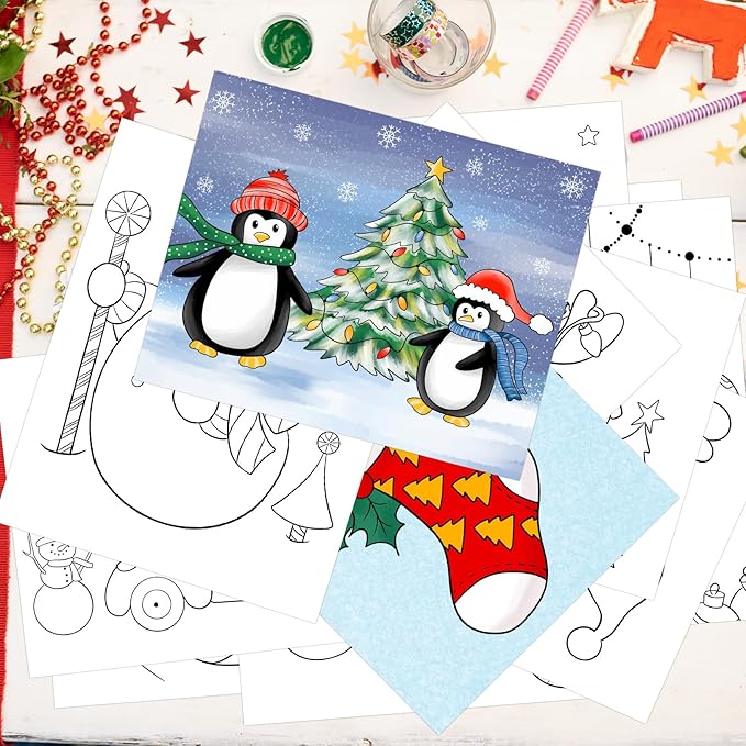 COCHIE 36PCS 8x10 Inches Christmas Coloring Pages for Kids, Bulk Color Your Own Xmas Paper Crafts Party Favors, Small Coloring Sheets Christmas Day Gifts