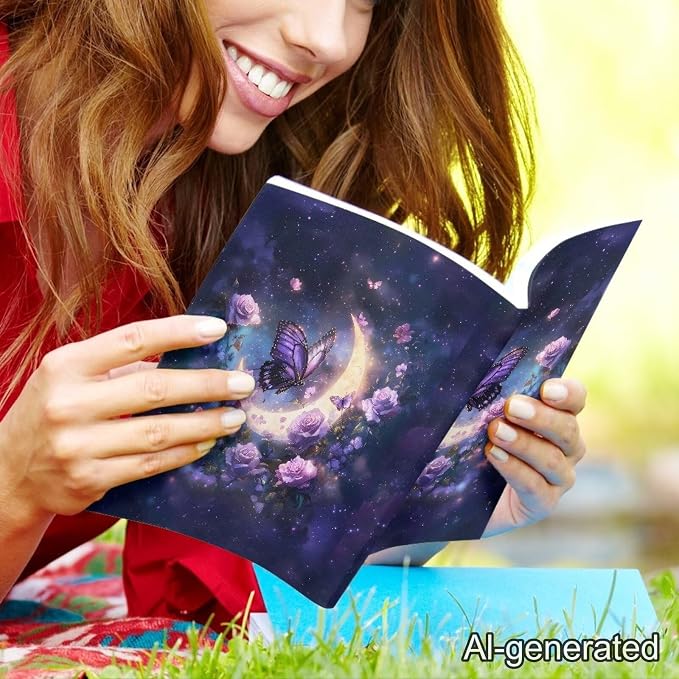Dreaweet Moon Rose Butterfly Book Sleeve Book Protector,Book Covers for Paperbacks Textbook Hardcover up to 9 x 11 Inches,Washable Fabric,Book Sleeves for Women Book Lover