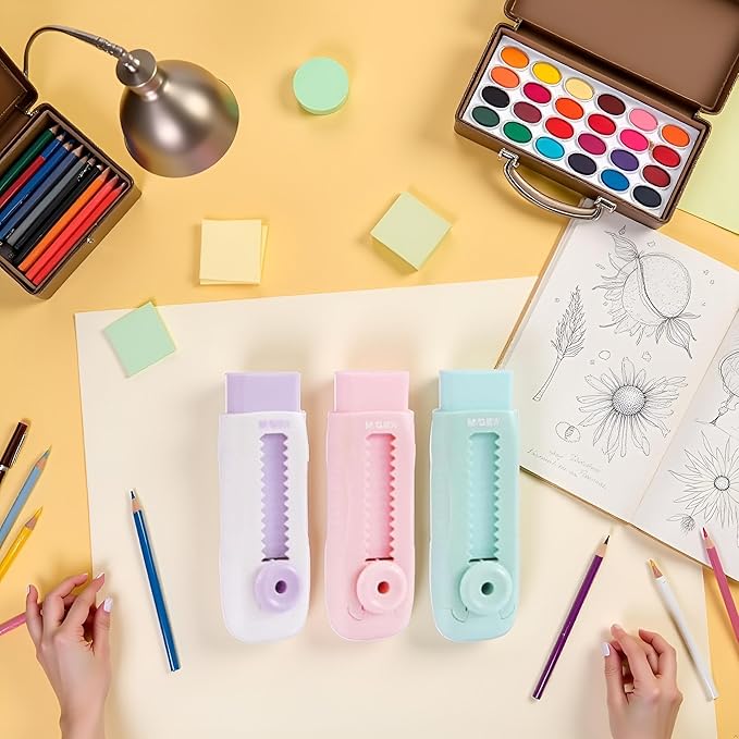 2Pcs Retractable Slide Erasers Bulk Cute Pencil Erasers Drawing Eraser Aesthetic Erasers Push Pull Eraser Back School Supplies for Office Small in Size Correction Products（Random Color）