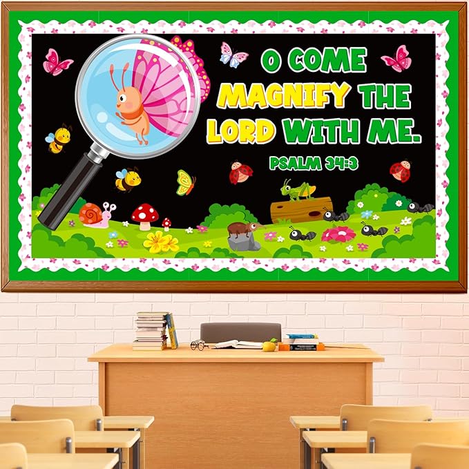 Zoom In VBS Bulletin Board Decoration Set, 2026 Vacation Bible School Classroom Decorations Christian Magnifying Glass Cutouts Religious Library Church Sunday School Wall Window Door Decor for Teacher