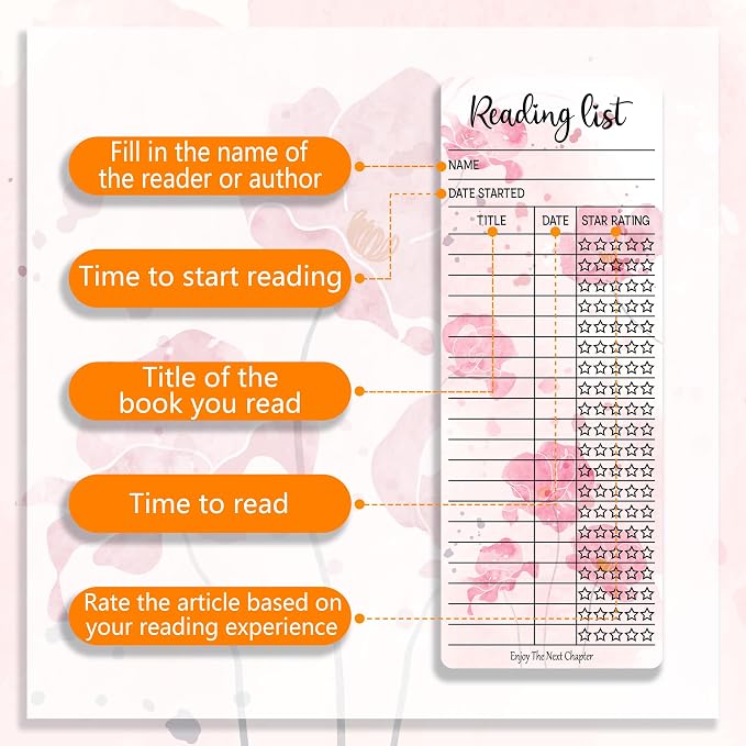 80pcs Bookmark Reading List Library Card Book Tracker Notecards for Student Lover Prize Teacher School Bookworm Accessories Pink