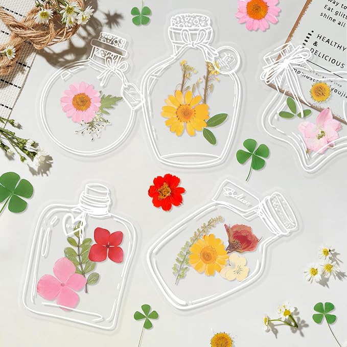Large Size Transparent Dried Flower Bookmarks, 20 PCS Handmade DIY Flower Page Clips,World in Bottle-Making Stunning Herbarium(Wishing Bottle)