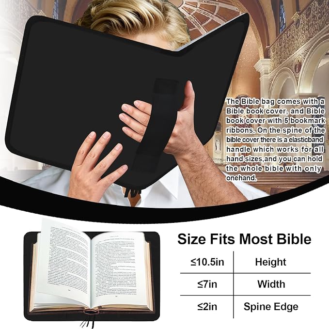 Large Bible Cover Case for Boys Mens, Book Carrying Case with Highlighters Tabs Pens, Bible Bag for Men Organizer, Bible Holder Bible Study Supplies Journaling Kit, Christian Gifts Black