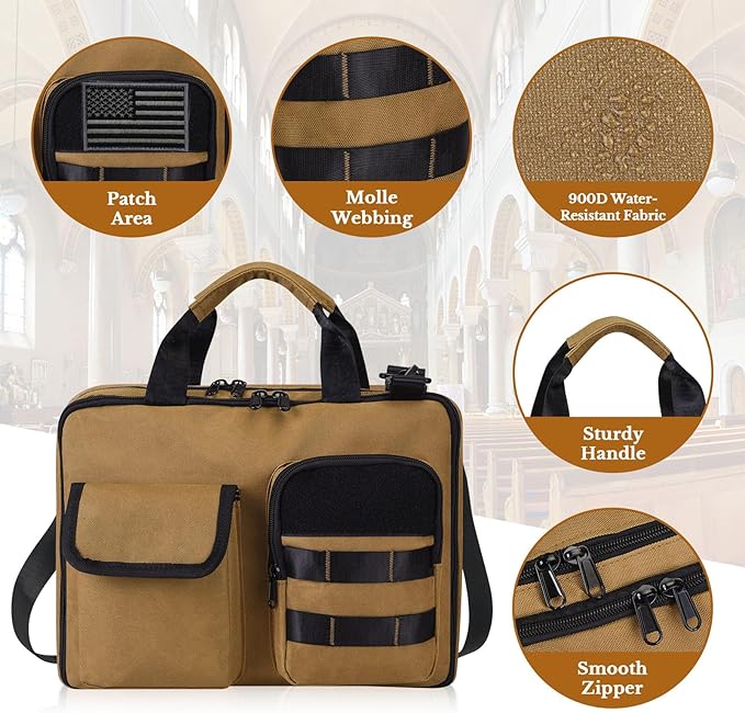 ZHIERNA Tactical Bible Cover for Men, Double Layer Large Bible Case Church Bag with Multiple Pockets, Bible Carrying Case for Women with Top Handle and Shoulder Strap