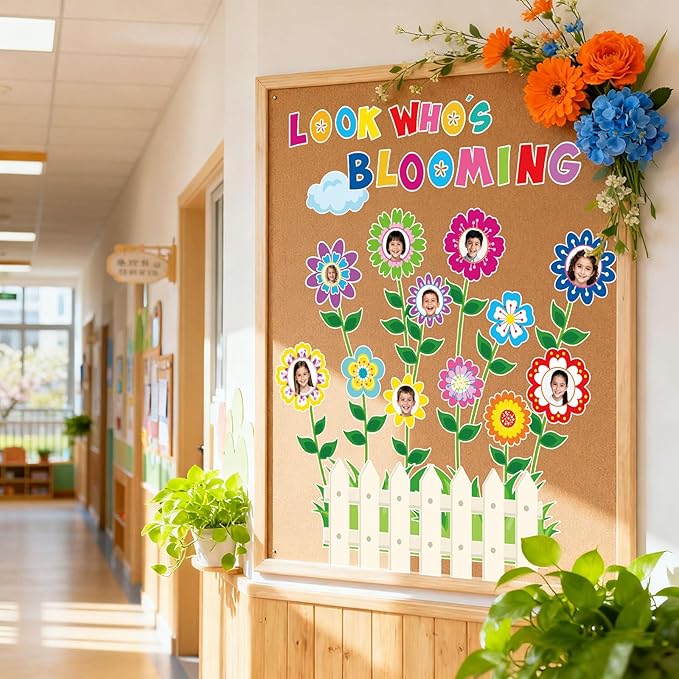 FYSUIMU 73Pcs Spring Classroom Door Decoration Bulletin Board Set Colorful Flower Blooming Growth Mindset Paper Cutouts for School Classroom Chalkboard Wall Door Photo Decor