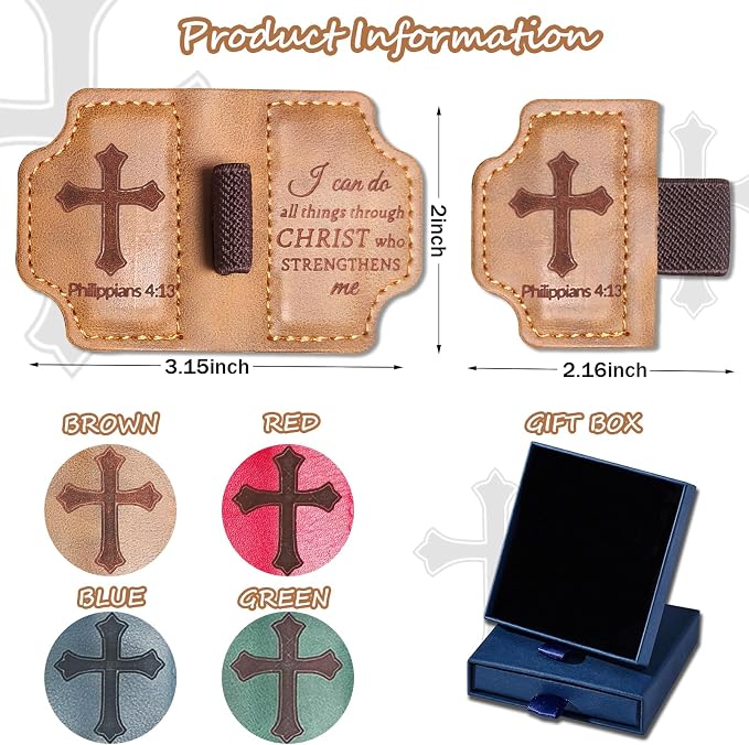 Bygone Mark Personalized Magnetic Leather Bookmark with Pen Holder,Inspirational Bible Verse Religious Bookmarks,Christian Book Lovers Reading Accessory for Men Women (Brown, Philippians 4:13)