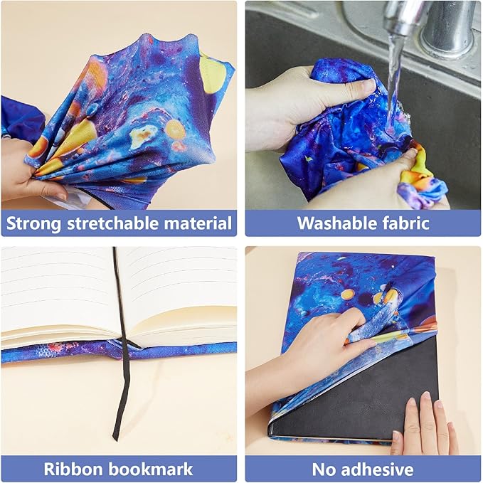CRASPIRE Flower Stretchable Book Cover Butterfly Words Washable Reusable Large Nylon Book Protector Elastic Notebook Wraps Suitable for Hardcover Books Classroom Students
