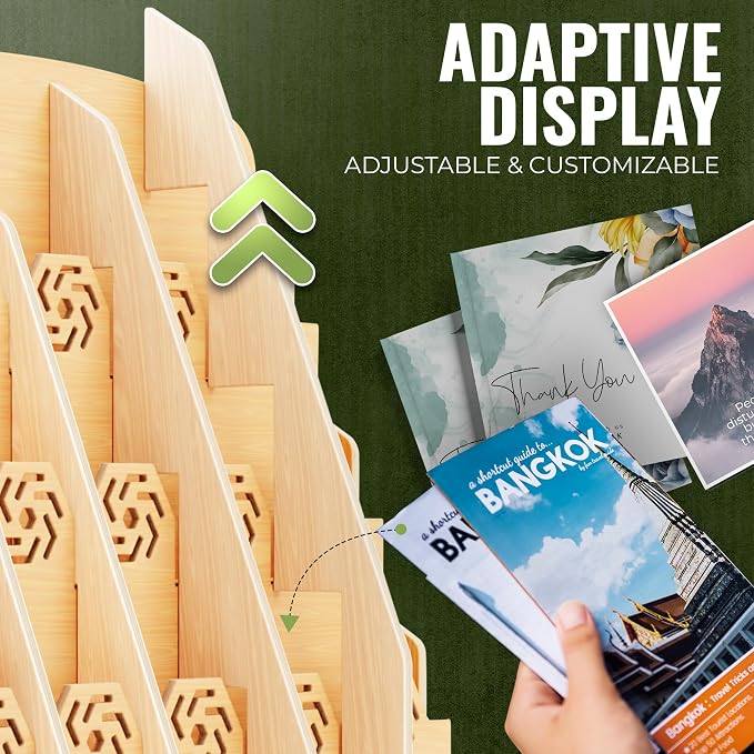 HOTCAN Bookmark Holder Display Stand for Vendors | Wooden Bookmark Booth Display Items with 20 Shelf Pockets | Customizable Space and Mobile Friendly Design Ideal for Craft Fairs, Vendor Booths, Shops