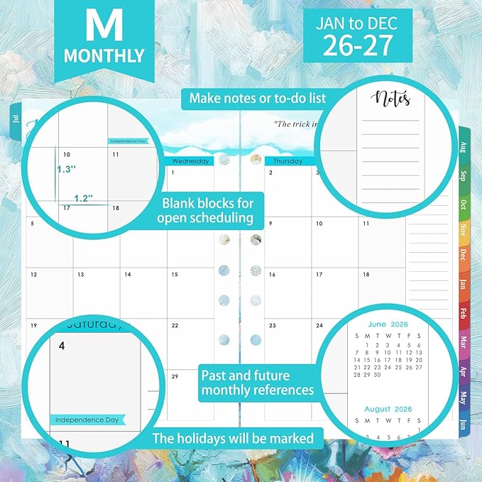 2026-2027 Planner Refills - Planner 2026-2027 Inserts with 7-Hole Punched, 5-1/2" x 8-1/2", Runs from July 2026 to June 2027, Weekly and Monthly Spread, Colorful Monthly Tabs
