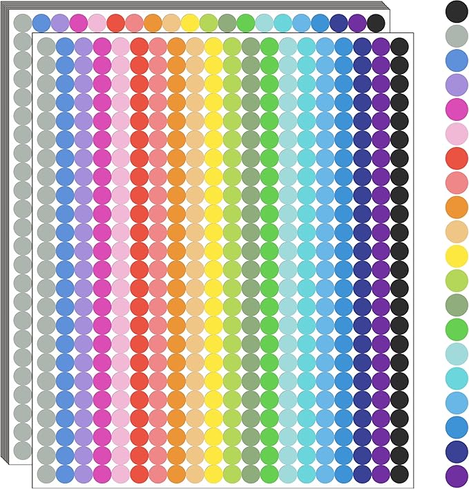 10000 PCS Small Dot Stickers 1/4" Round Color Coding Labels Circle Dot Stickers Label Sticker in 20 Colors for Office,Classroom