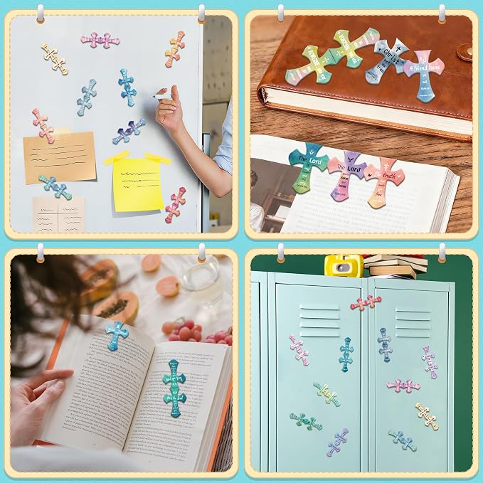 100Pack Magnetic Bookmarks Christian Bookmarks Bulk Cross Bible Bookmark for Reading Women Men Teacher Book Lovers Gifts, Religious Magnet Bookmark Clips Cute Personalized Book Markers (Watercolor)
