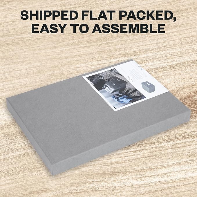 Bigso Karin Collapsible Storage Box - Photo Storage Box with Labelframe for Easy Identification - Simple Assembly Without Tools - Decorative Storage Boxes with Lids - 8.9in x 12.4in x 5.4in - Gray