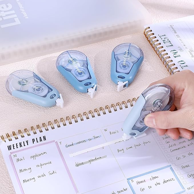 Temiary 5Pcs White Correction Tapes, Cute White Pull Out Tape for Instant Correction, Aesthetic Correction Tape for Writing, Easy to Use Applicator for School Students Office Supplies (Blue)