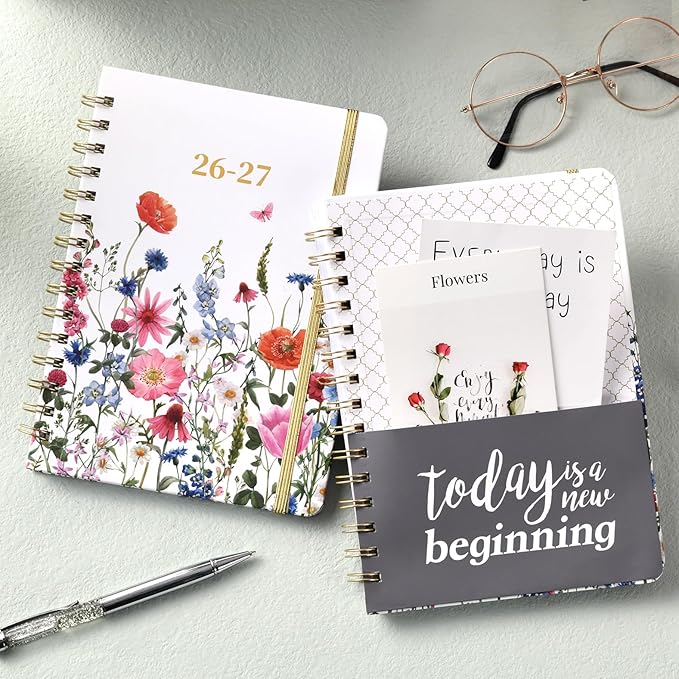 Planner 2026-2027 - Jul. 2026 - Jun. 2027, Academic Planner 2026-2027, 26-27 Planners Weekly and Monthly with Colorful Tabs, 6.3" x 8.4", Hardcover with Back Pocket + Thick Paper + Twin-Wire Binding - Flowers