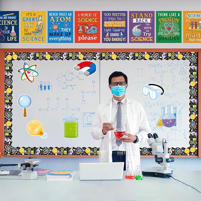 45 Pcs Science Cutouts Science Lab Accents Scientific Cut-Outs for Party Classroom Scientist Bulletin Board Craft Home Office Wall Decoration