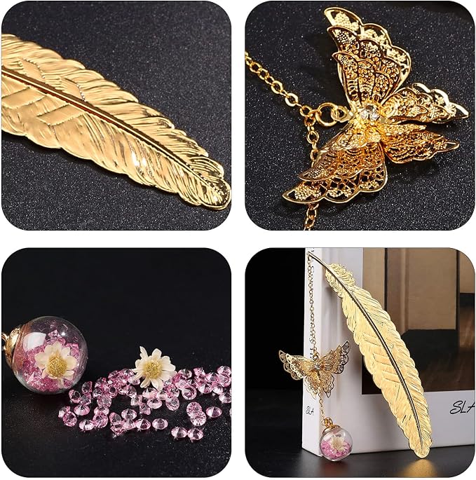 Teacher Appreciation Gifts for Women - Metal Feather Bookmark with 3D Butterfly Charm – Mother’s Day Gifts for Mom, Thank You Gifts, Book Lover Gift Under 10 Dollars, Gift Box Included