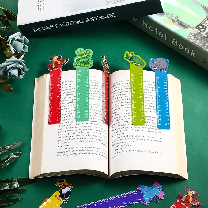 Frienda 50 Pieces Cute Animals Bookmarks Ruler for Kids Jungle Animal Farmhouse Teacher Prizes Book Markers Students Jungle Animal Party Favor, 10 Styles(Safari Jungle Animal)