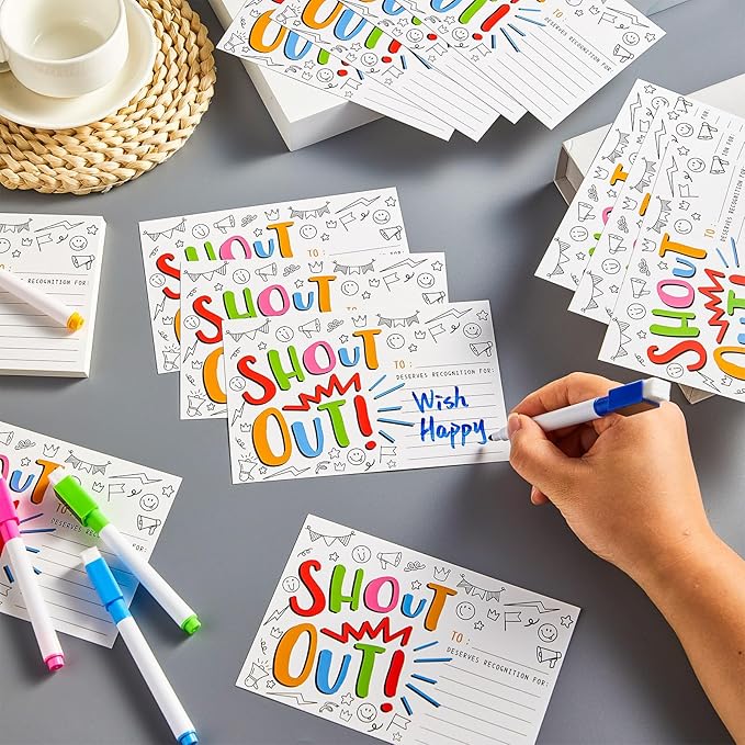 60Pcs Doodle Shout Out Cards for Employees Office Staff Teachers Students Coworkers Positive Appreciation and Recognition Reward Cards Encouragement Card for School or Work Bulletin Boards 6x4 in