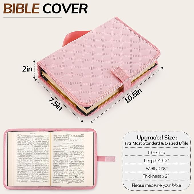 Large Bible Bag with Bible Cover Case for Women,Color-Blocking Bible Carrying Case,Church Tote Bag with Shoulder Strap for Bible Study Supplies,Christian Gifts for Women（Pink）