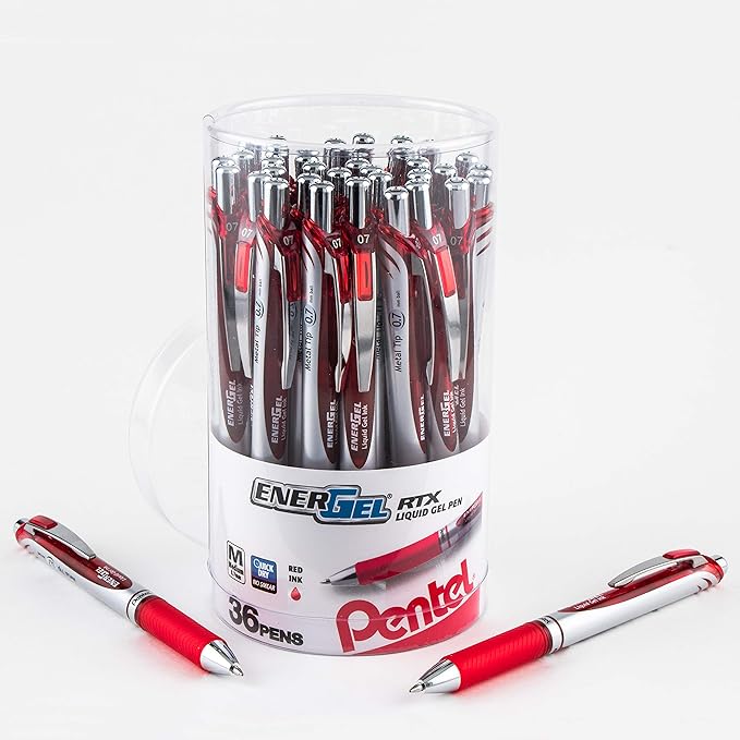Pentel EnerGel RTX Retractable Liquid Gel Pen Canister, Red Ink (BL77PC36B) (Pack of 1, 36 Count Total)