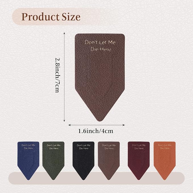 Leather Bookmark for Reading Women, Dont LET ME DIE HERE Bookmarks, Index Book Marks for Book Lovers, 6 Pcs Drak Color Set