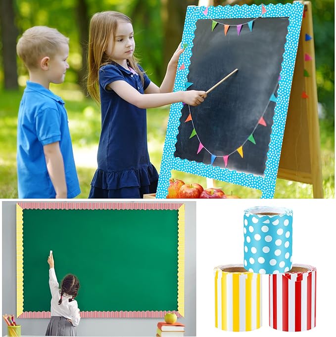 Kisston 120 Feet Bulletin Board Border Classroom Bulletin Board Decor Set Self Stick Back to School Chalkboard Whiteboard Decorations for School Office Classroom Decor Party Supplies