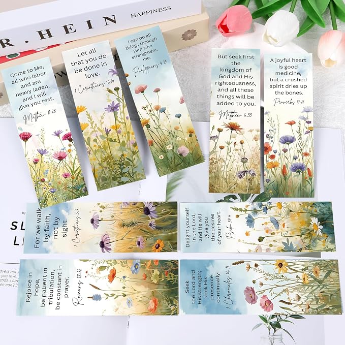 Bible Verse Bookmarks Gifts - 160 Pcs Flower Scripture Bookmark Christian Religious Book Mark Page Clips Inspirational Gift for Women Men Church Book Lovers Student Teacher Bookish Supplies