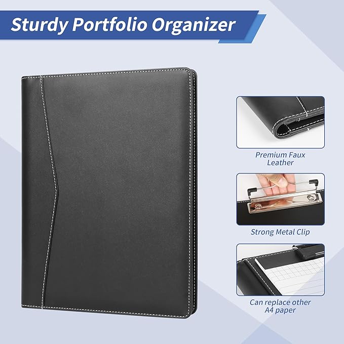 Pacific Mailer Padfolio Clipboard Folder Portfolio Organizer with Removeable Clipbaord Folio Clipboard Binder [Black]