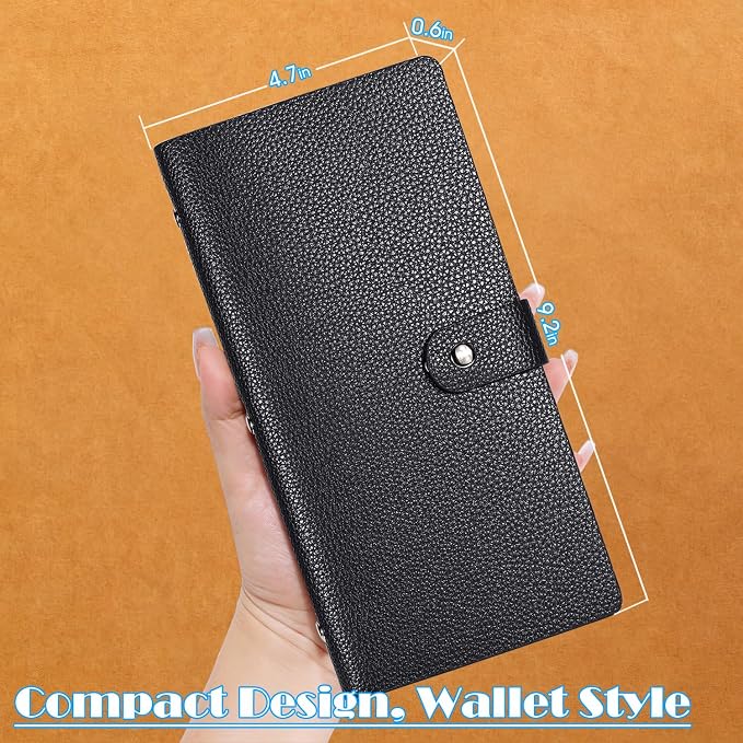 Leather Coupon & Receipt Organizer, Portable Receipt Holder with 40 Clear Pockets for Home, Shopping, Travel, Business Trip – Keep Receipts and Coupons Organized, Prevent Loss and Damage (Black)