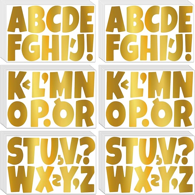504 PCS Bulletin Board Letters 42 Sheets Large Letter Stickers Vinyl Waterproof Self-Adhesive Alphabet Sticker Letters for Poster Board Display Classroom School Mailbox Home Decor (3 Inch, Gold)