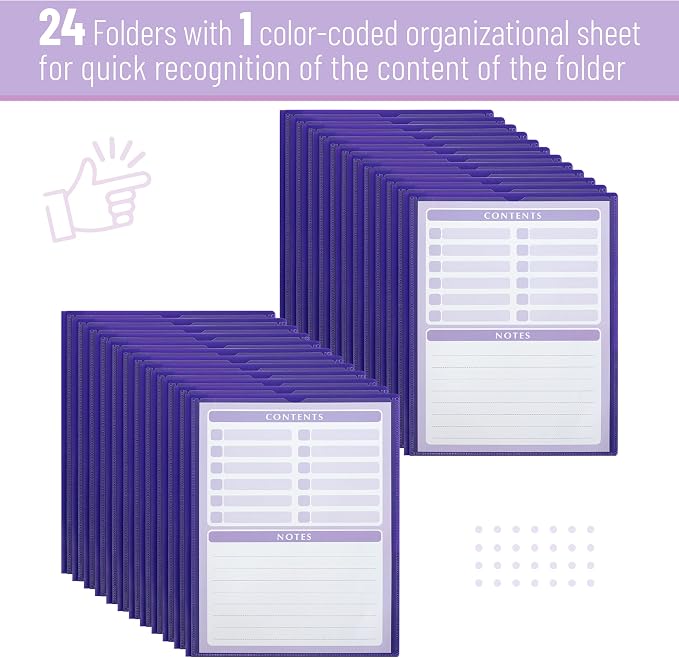 Mr. Pen- Plastic Folders with Pockets and Prongs, 24 Pack, Letter Size, Purple, Flexible Plastic Folders with Prongs, Clear Front Pocket and Card Slot