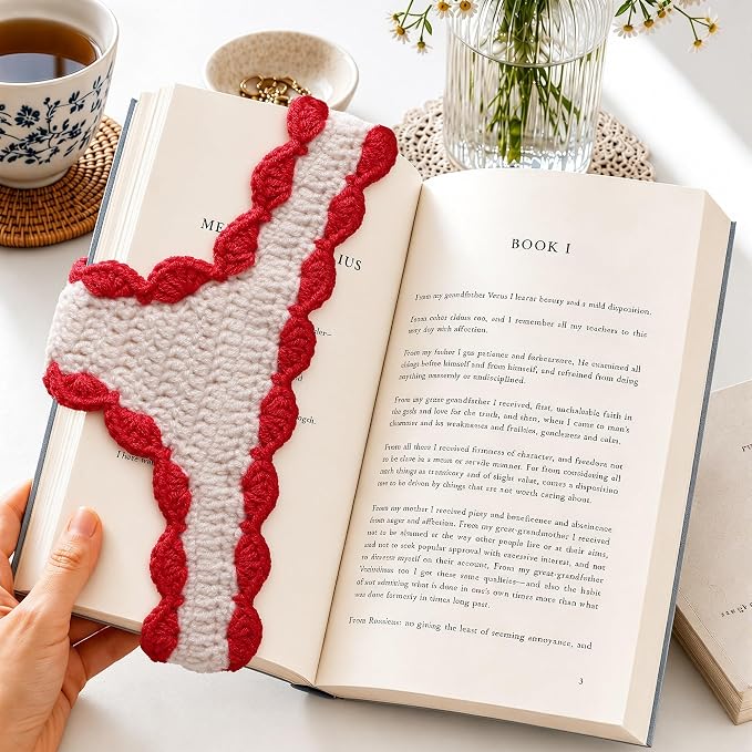 Crochet Bikini Bookmarks for Women, Underwear Shaped Bookmark | Handmade, Page Holder, Bookish Gift for Book Lovers, Soft Stretchy Acrylic Yarn, Red